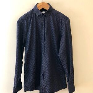 Versace Dark Navy Geometric-Pattern Dress Shirt